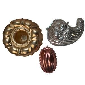 3 Vintage COPPER Colored Molds Lot Vintage Kitchen Decor Cornucopia